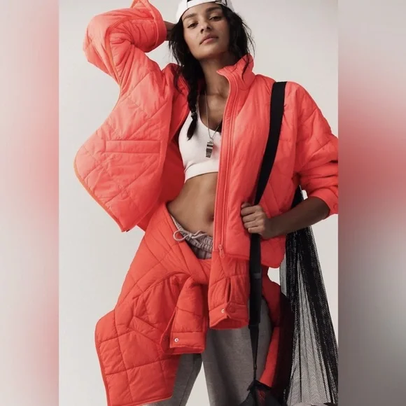 NWT Free People x FP Movement Pippa Packable Puffer Jacket in Neon Coral - Picture 6 of 16